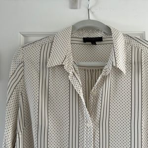 Banana Republic Cream and Black Striped Dot Button-Up Blouse